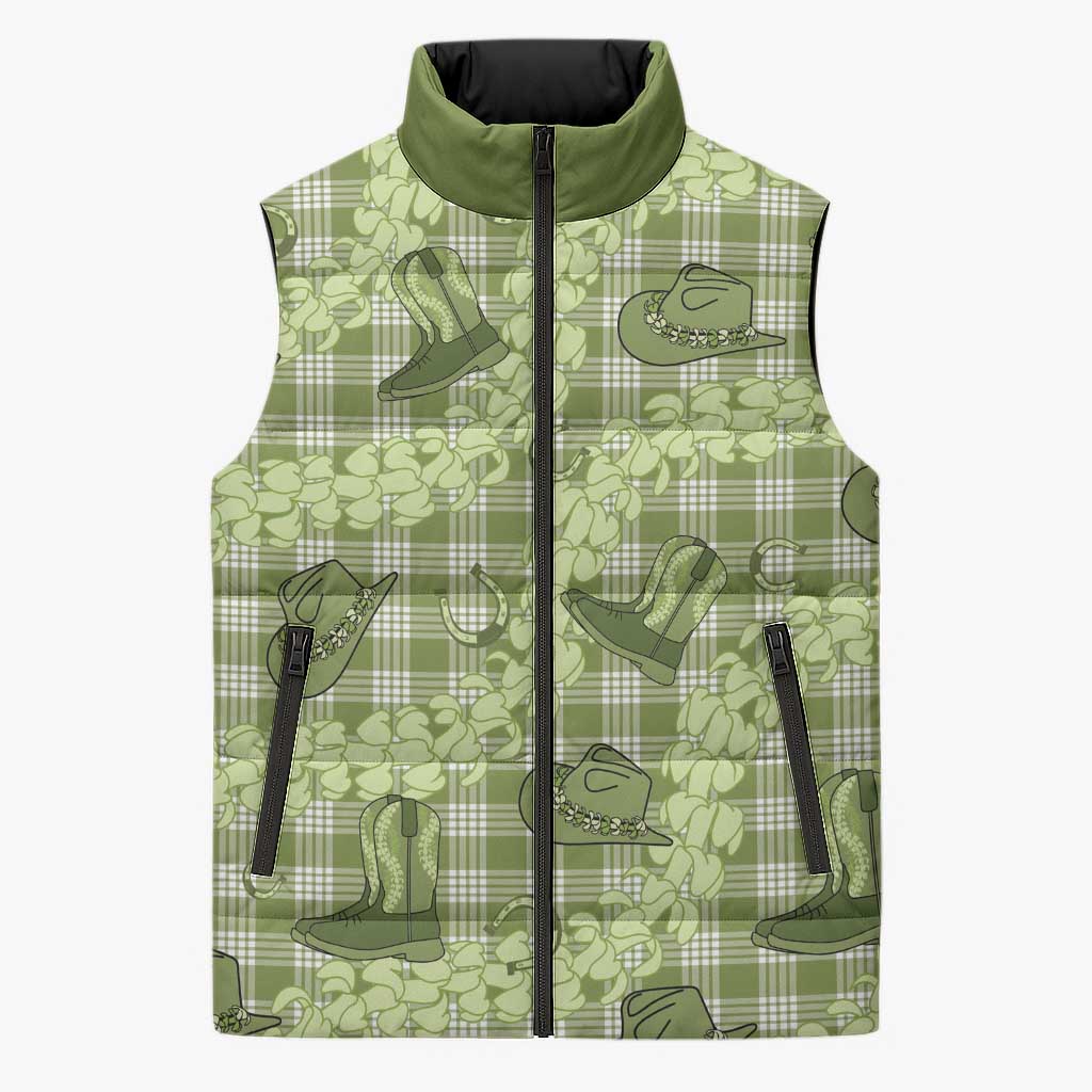 Lime Palaka Hawaii Cowboy Sleeveless Puffer Jacket Puakenikeni Lei Paniolo Papale Seamless Vibes - Polynesian Pride