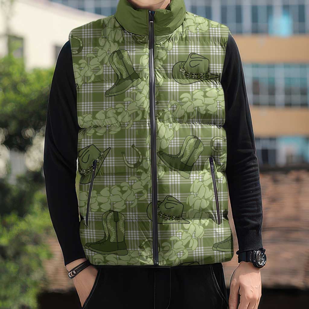 Lime Palaka Hawaii Cowboy Sleeveless Puffer Jacket Puakenikeni Lei Paniolo Papale Seamless Vibes - Polynesian Pride
