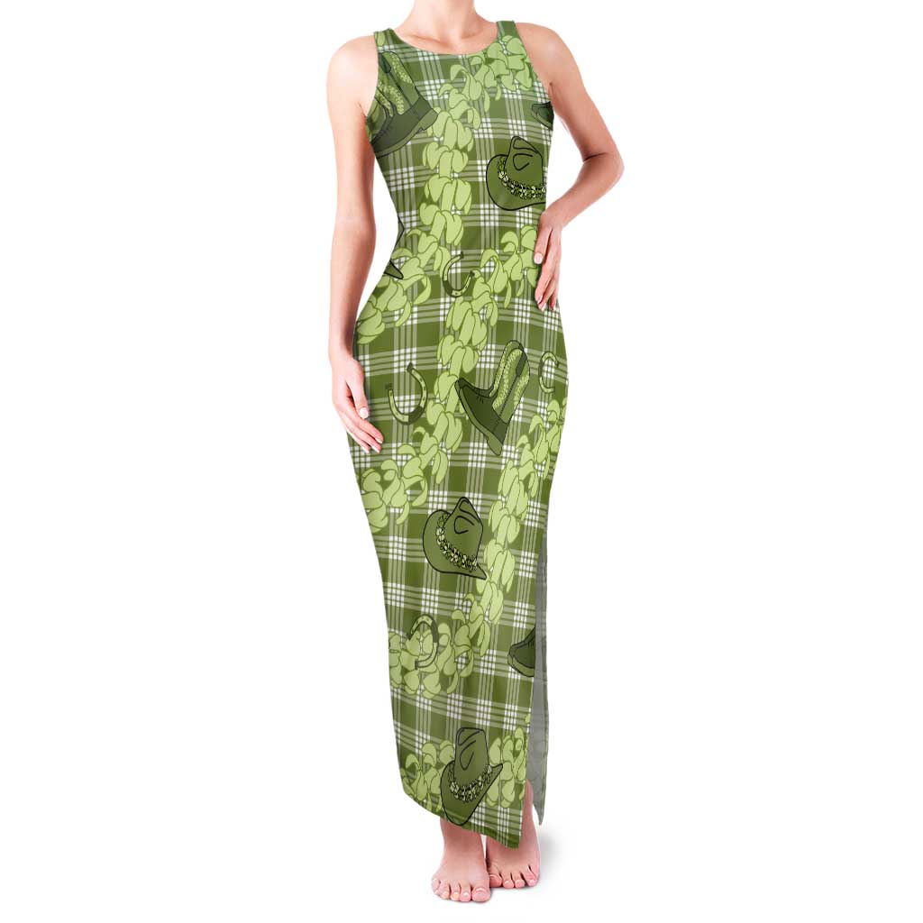 Lime Palaka Hawaii Cowboy Tank Maxi Dress Puakenikeni Lei Paniolo Papale Seamless Vibes - Polynesian Pride