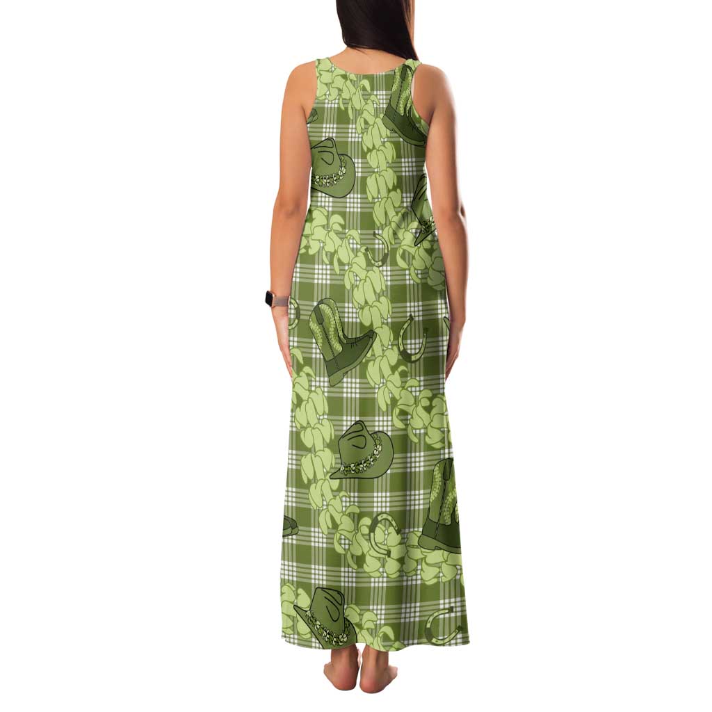 Lime Palaka Hawaii Cowboy Tank Maxi Dress Puakenikeni Lei Paniolo Papale Seamless Vibes - Polynesian Pride