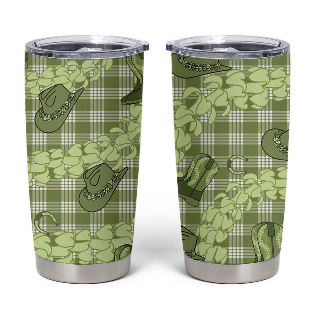 Lime Palaka Hawaii Cowboy Tumbler Cup Puakenikeni Lei Paniolo Papale Seamless Vibes - Polynesian Pride