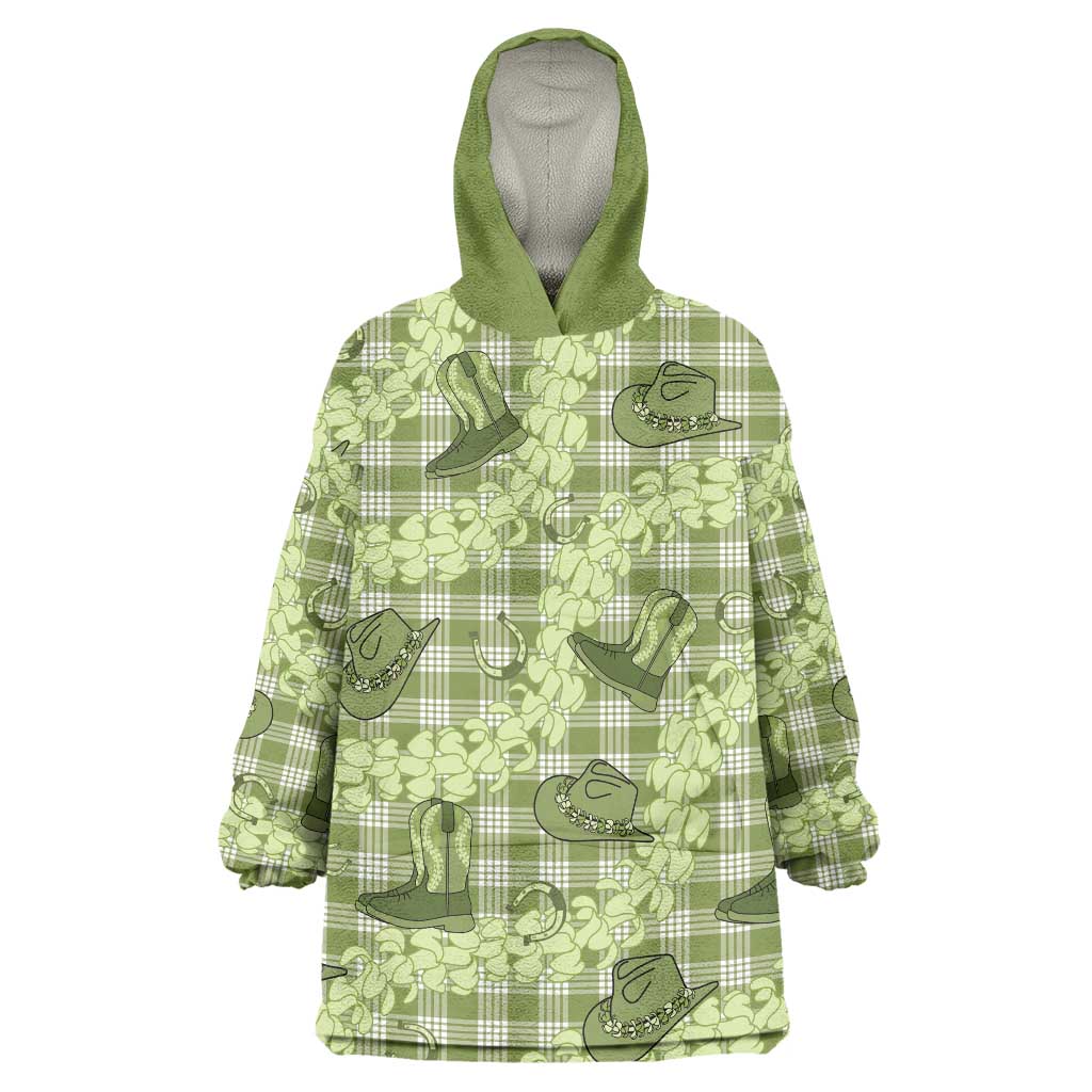 Lime Palaka Hawaii Cowboy Wearable Blanket Hoodie Puakenikeni Lei Paniolo Papale Seamless Vibes - Polynesian Pride
