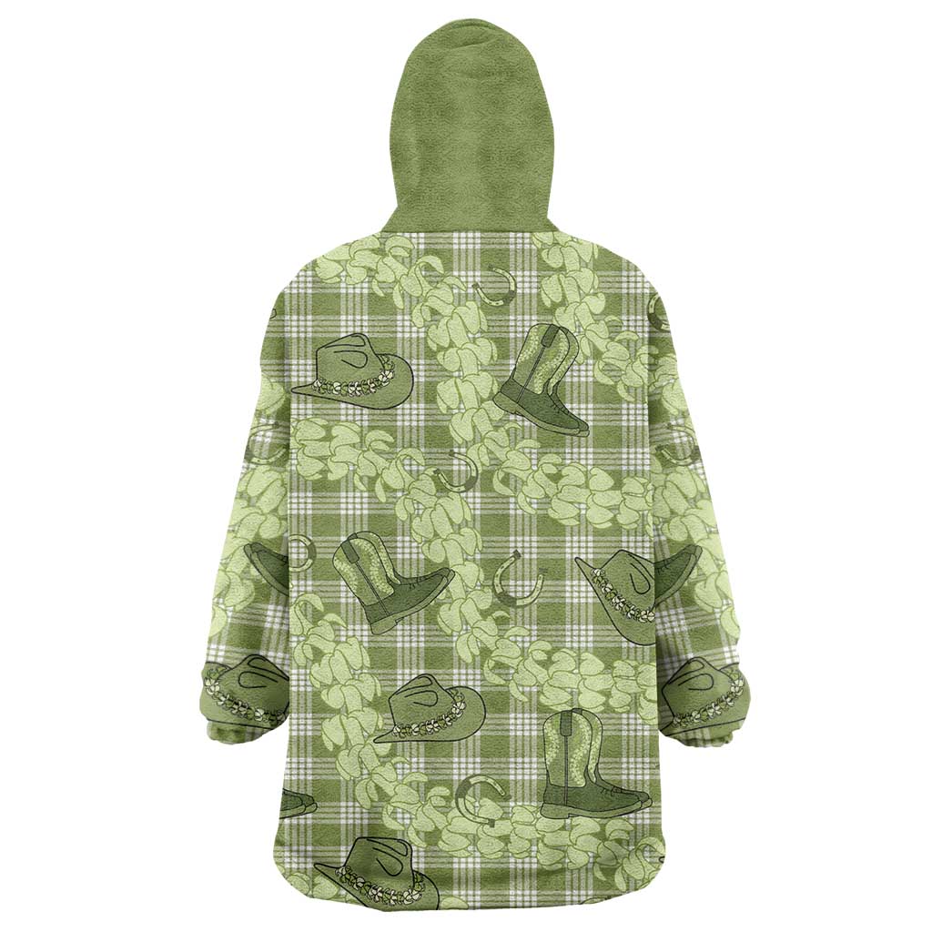 Lime Palaka Hawaii Cowboy Wearable Blanket Hoodie Puakenikeni Lei Paniolo Papale Seamless Vibes - Polynesian Pride