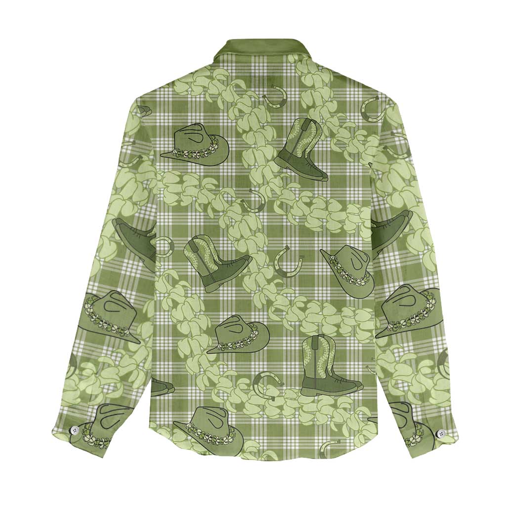 Lime Palaka Hawaii Cowboy Women Casual Shirt Puakenikeni Lei Paniolo Papale Seamless Vibes - Polynesian Pride
