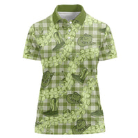 Lime Palaka Hawaii Cowboy Women Polo Shirt Puakenikeni Lei Paniolo Papale Seamless Vibes - Polynesian Pride
