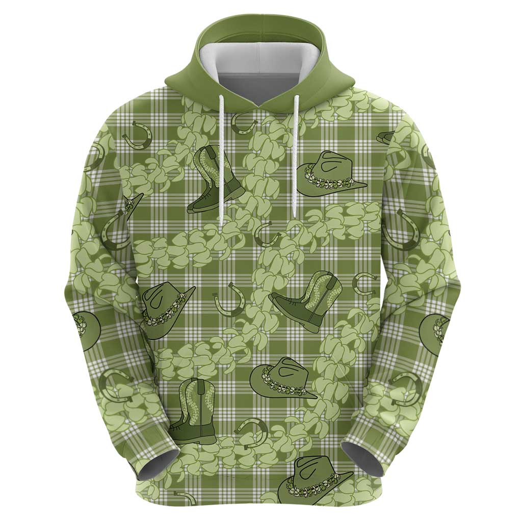 Lime Palaka Hawaii Cowboy Zip Hoodie Puakenikeni Lei Paniolo Papale Seamless Vibes - Polynesian Pride
