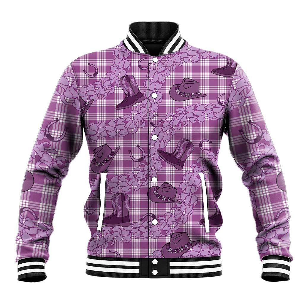 Purple Palaka Hawaii Cowboy Baseball Jacket Puakenikeni Lei Paniolo Papale Seamless Vibes - Polynesian Pride