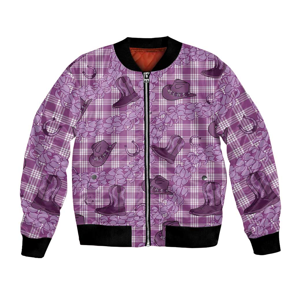 Purple Palaka Hawaii Cowboy Bomber Jacket Puakenikeni Lei Paniolo Papale Seamless Vibes - Polynesian Pride