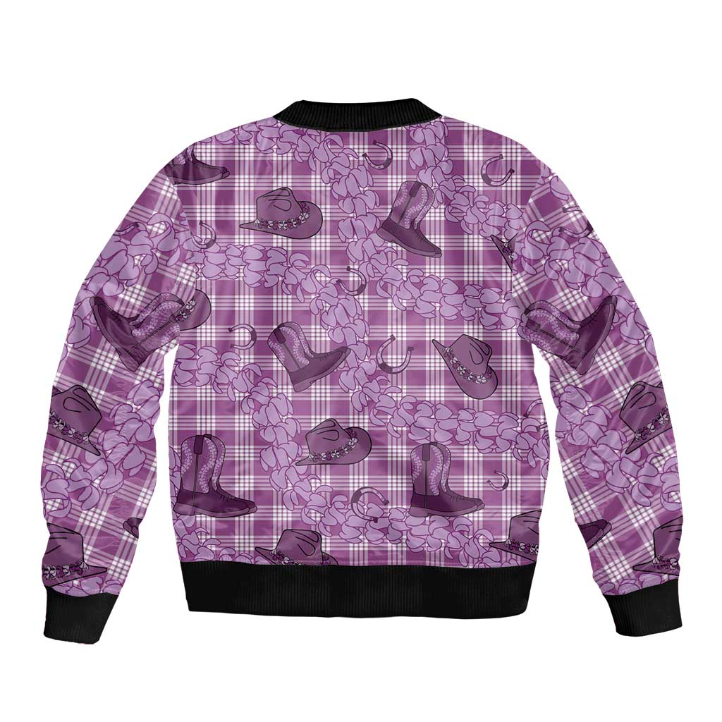 Purple Palaka Hawaii Cowboy Bomber Jacket Puakenikeni Lei Paniolo Papale Seamless Vibes - Polynesian Pride