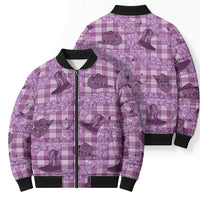 Purple Palaka Hawaii Cowboy Bomber Puffer Jacket Puakenikeni Lei Paniolo Papale Seamless Vibes - Polynesian Pride