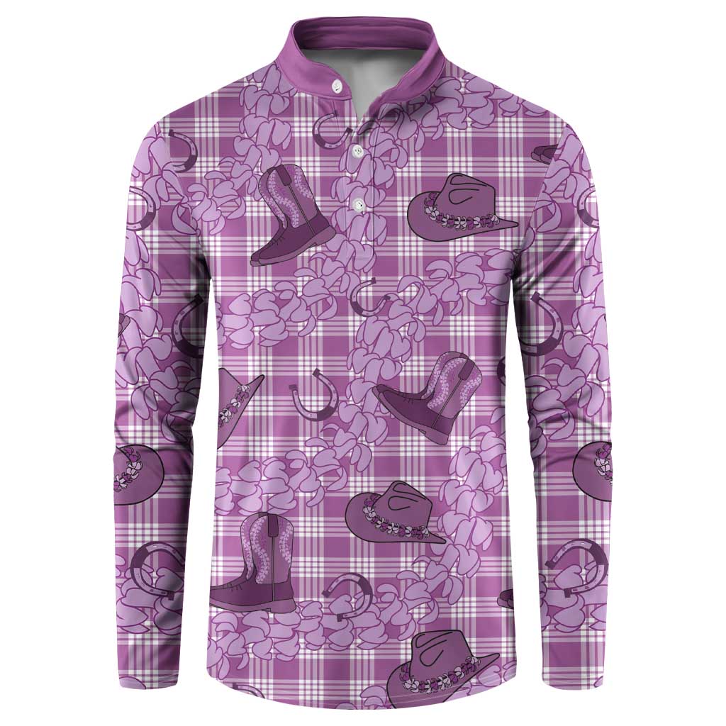 Purple Palaka Hawaii Cowboy Button Sweatshirt Puakenikeni Lei Paniolo Papale Seamless Vibes - Polynesian Pride