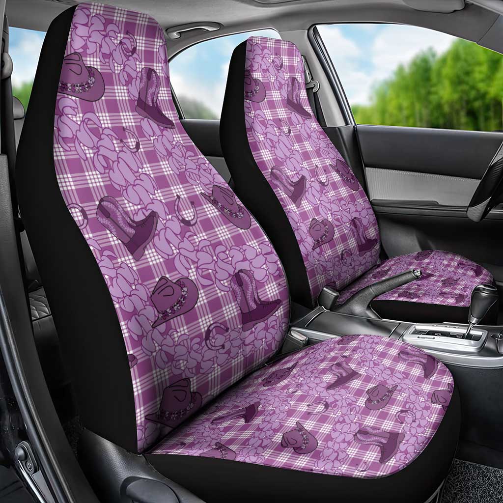 Purple Palaka Hawaii Cowboy Car Seat Cover Puakenikeni Lei Paniolo Papale Seamless Vibes - Polynesian Pride