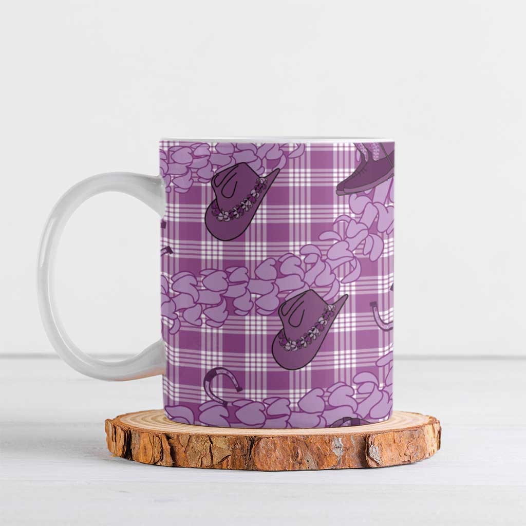 Purple Palaka Hawaii Cowboy Ceramic Mug Puakenikeni Lei Paniolo Papale Seamless Vibes - Polynesian Pride