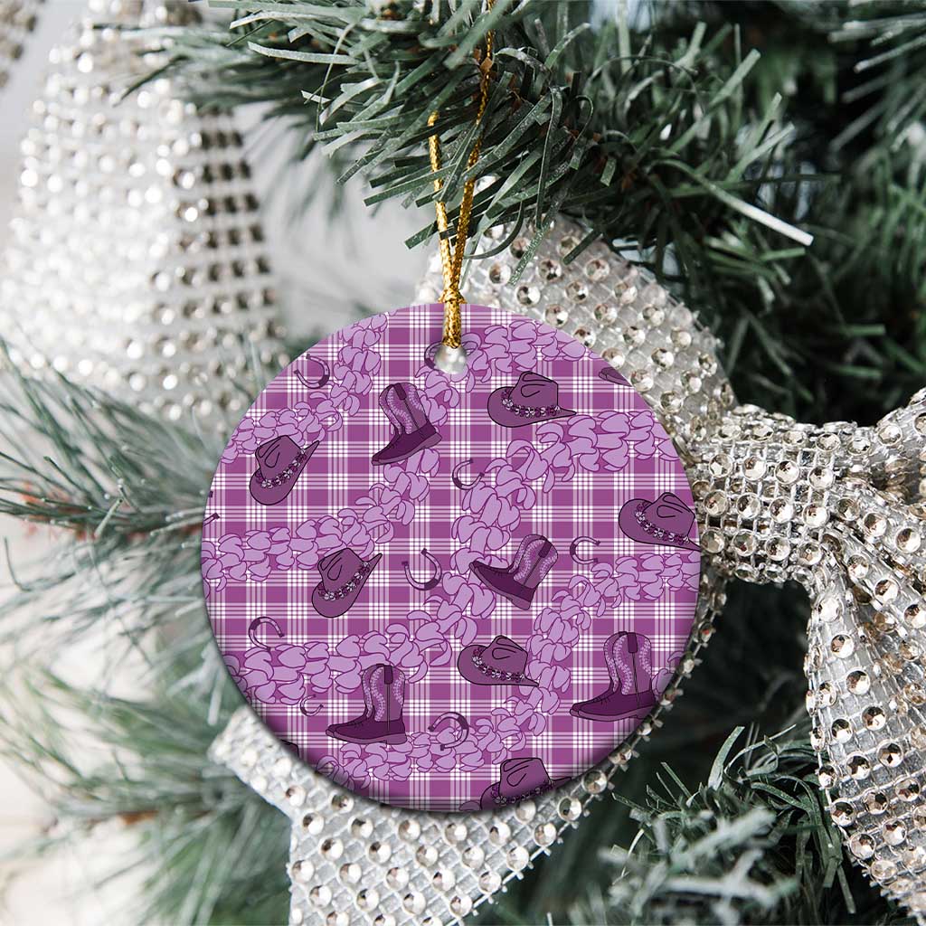 Purple Palaka Hawaii Cowboy Ceramic Ornament Puakenikeni Lei Paniolo Papale Seamless Vibes - Polynesian Pride