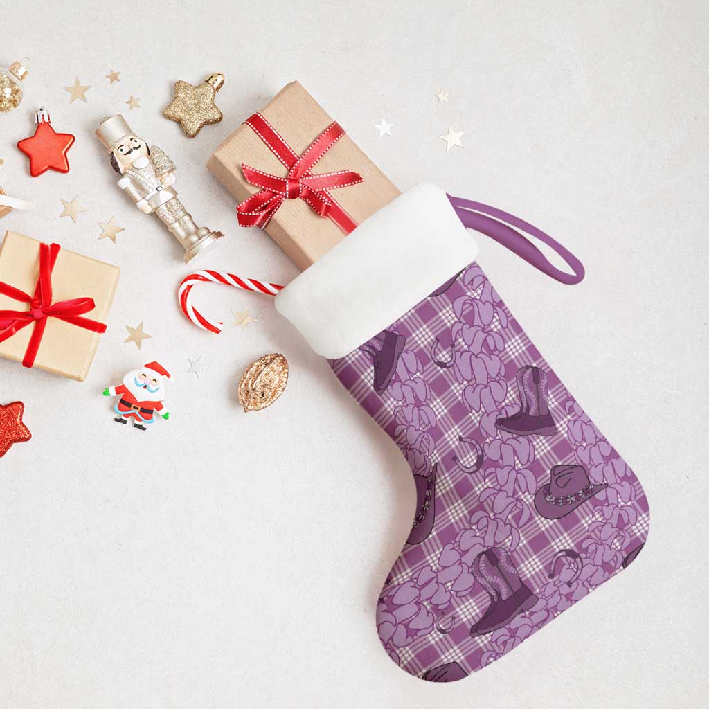 Purple Palaka Hawaii Cowboy Christmas Stocking Puakenikeni Lei Paniolo Papale Seamless Vibes - Polynesian Pride