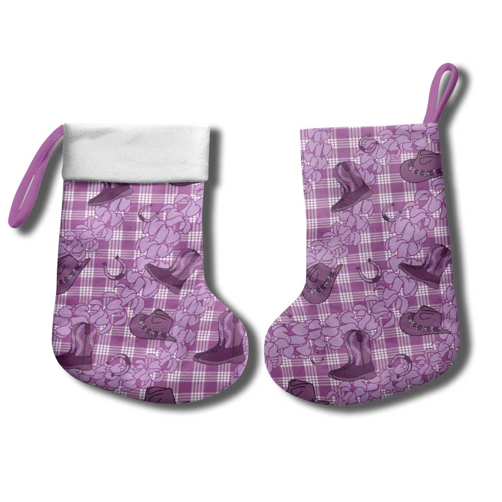 Purple Palaka Hawaii Cowboy Christmas Stocking Puakenikeni Lei Paniolo Papale Seamless Vibes - Polynesian Pride