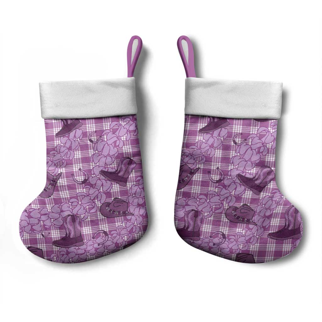 Purple Palaka Hawaii Cowboy Christmas Stocking Puakenikeni Lei Paniolo Papale Seamless Vibes - Polynesian Pride