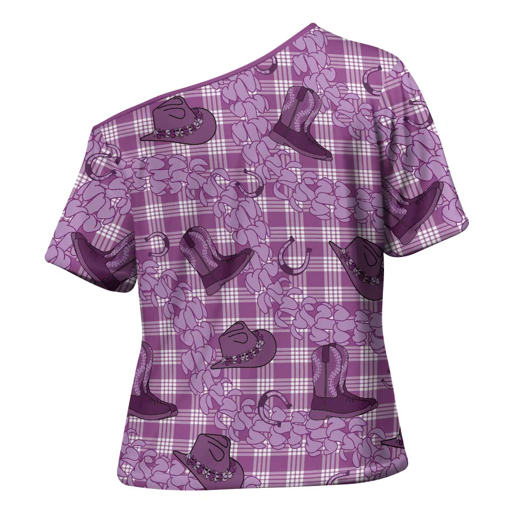 Purple Palaka Hawaii Cowboy Cross Shoulder Shirt Puakenikeni Lei Paniolo Papale Seamless Vibes - Polynesian Pride
