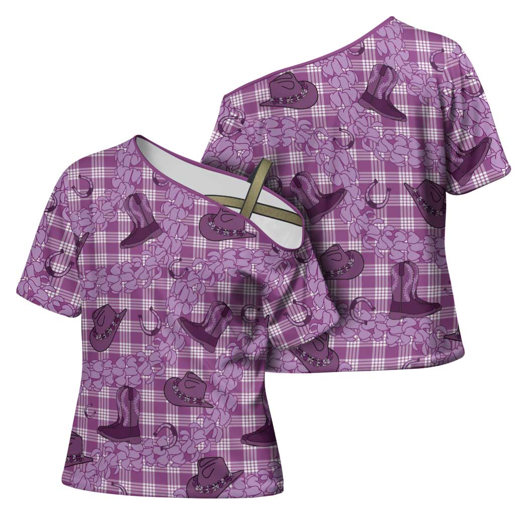 Purple Palaka Hawaii Cowboy Cross Shoulder Shirt Puakenikeni Lei Paniolo Papale Seamless Vibes - Polynesian Pride