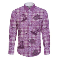 Purple Palaka Hawaii Cowboy Family Matching Long Sleeve Bodycon Dress and Hawaiian Shirt Puakenikeni Lei Paniolo Papale Seamless Vibes - Polynesian Pride