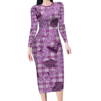 Purple Palaka Hawaii Cowboy Family Matching Long Sleeve Bodycon Dress and Hawaiian Shirt Puakenikeni Lei Paniolo Papale Seamless Vibes - Polynesian Pride