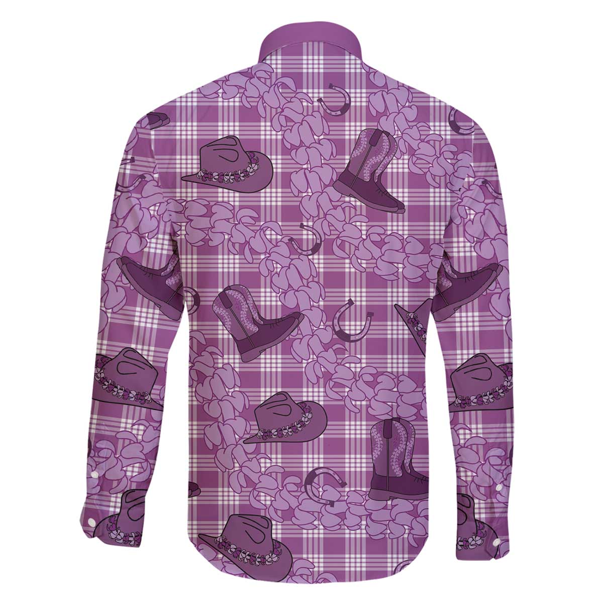 Purple Palaka Hawaii Cowboy Family Matching Off The Shoulder Long Sleeve Dress and Hawaiian Shirt Puakenikeni Lei Paniolo Papale Seamless Vibes - Polynesian Pride