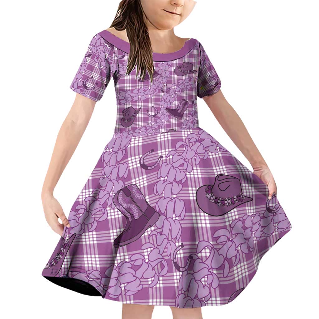 Purple Palaka Hawaii Cowboy Family Matching Off Shoulder Short Dress and Hawaiian Shirt Puakenikeni Lei Paniolo Papale Seamless Vibes - Polynesian Pride