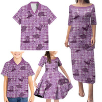 Purple Palaka Hawaii Cowboy Family Matching Puletasi and Hawaiian Shirt Puakenikeni Lei Paniolo Papale Seamless Vibes - Polynesian Pride