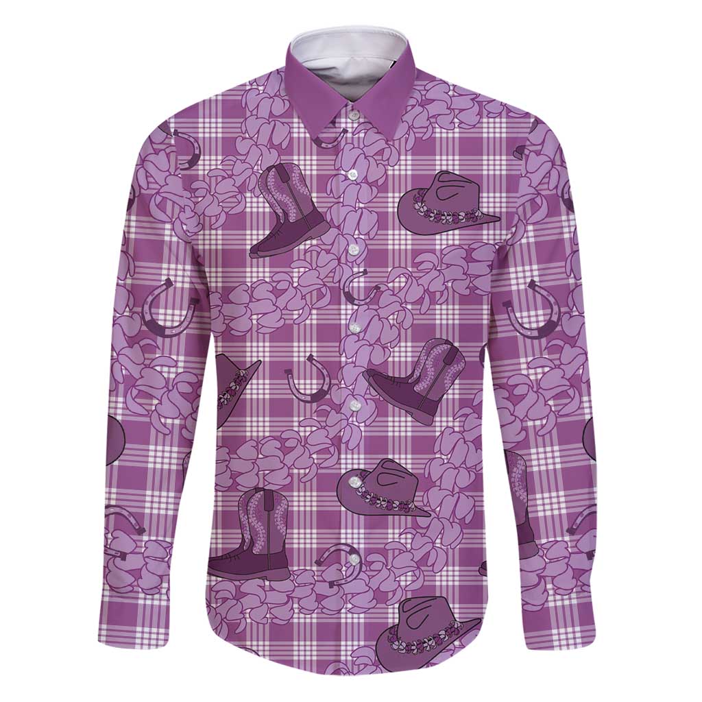 Purple Palaka Hawaii Cowboy Family Matching Puletasi and Hawaiian Shirt Puakenikeni Lei Paniolo Papale Seamless Vibes - Polynesian Pride