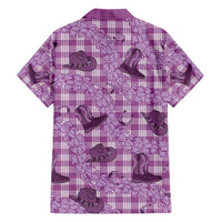 Purple Palaka Hawaii Cowboy Family Matching Short Sleeve Bodycon Dress and Hawaiian Shirt Puakenikeni Lei Paniolo Papale Seamless Vibes - Polynesian Pride