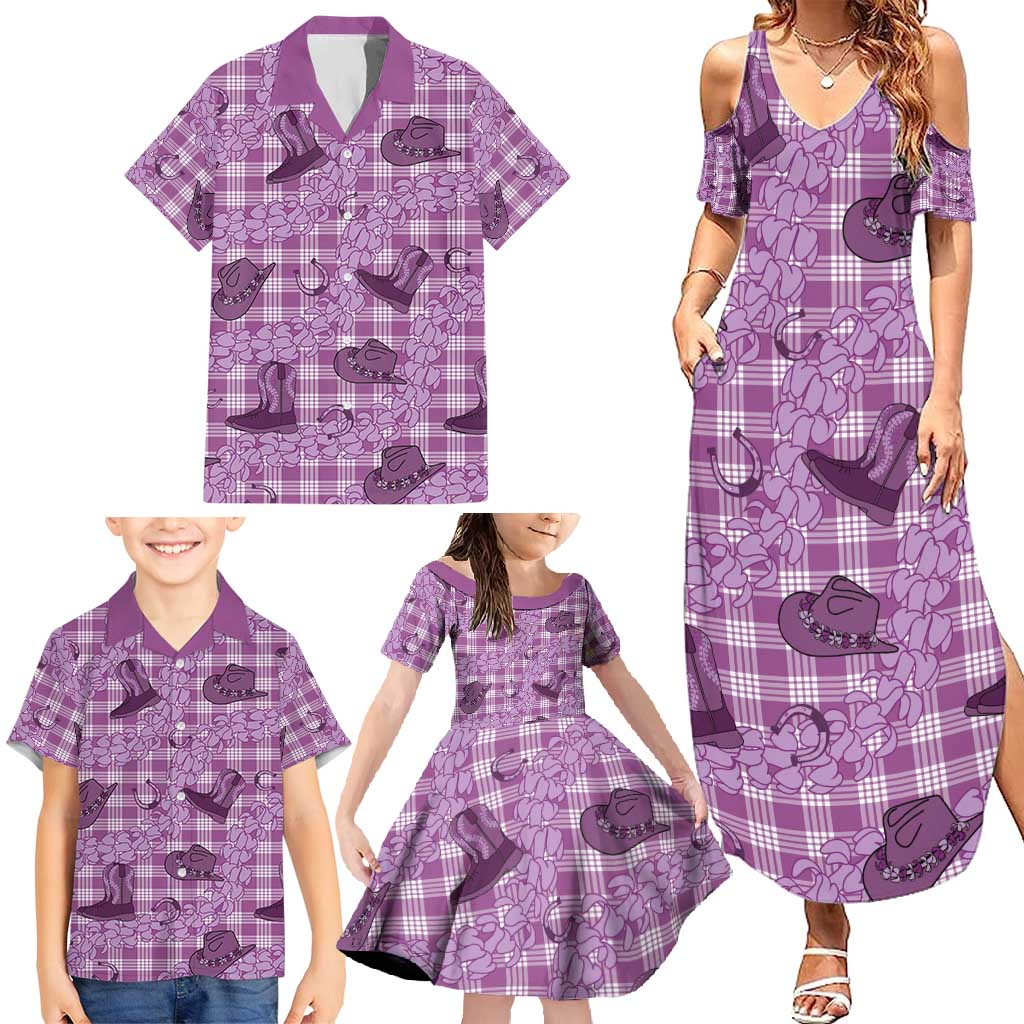 Purple Palaka Hawaii Cowboy Family Matching Summer Maxi Dress and Hawaiian Shirt Puakenikeni Lei Paniolo Papale Seamless Vibes - Polynesian Pride