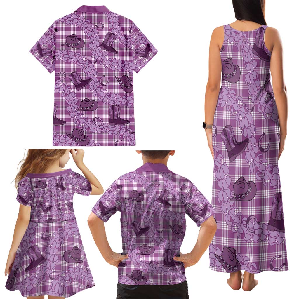 Purple Palaka Hawaii Cowboy Family Matching Tank Maxi Dress and Hawaiian Shirt Puakenikeni Lei Paniolo Papale Seamless Vibes - Polynesian Pride