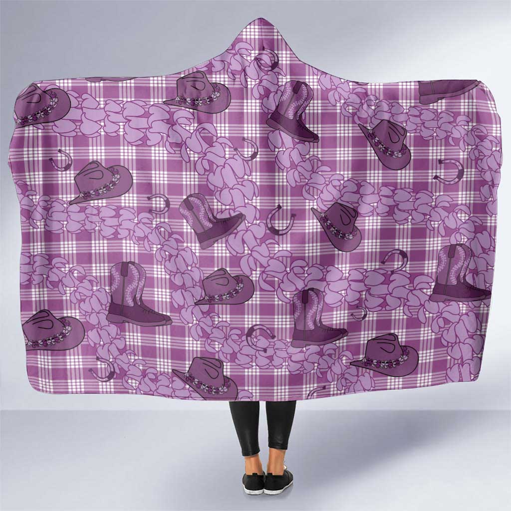 Purple Palaka Hawaii Cowboy Hooded Blanket Puakenikeni Lei Paniolo Papale Seamless Vibes - Polynesian Pride