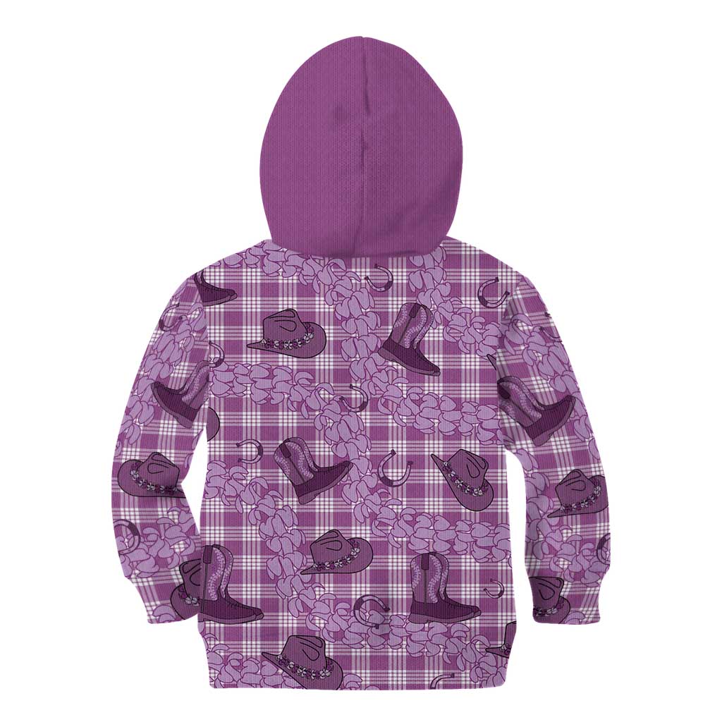 Purple Palaka Hawaii Cowboy Kid Hoodie Puakenikeni Lei Paniolo Papale Seamless Vibes - Polynesian Pride