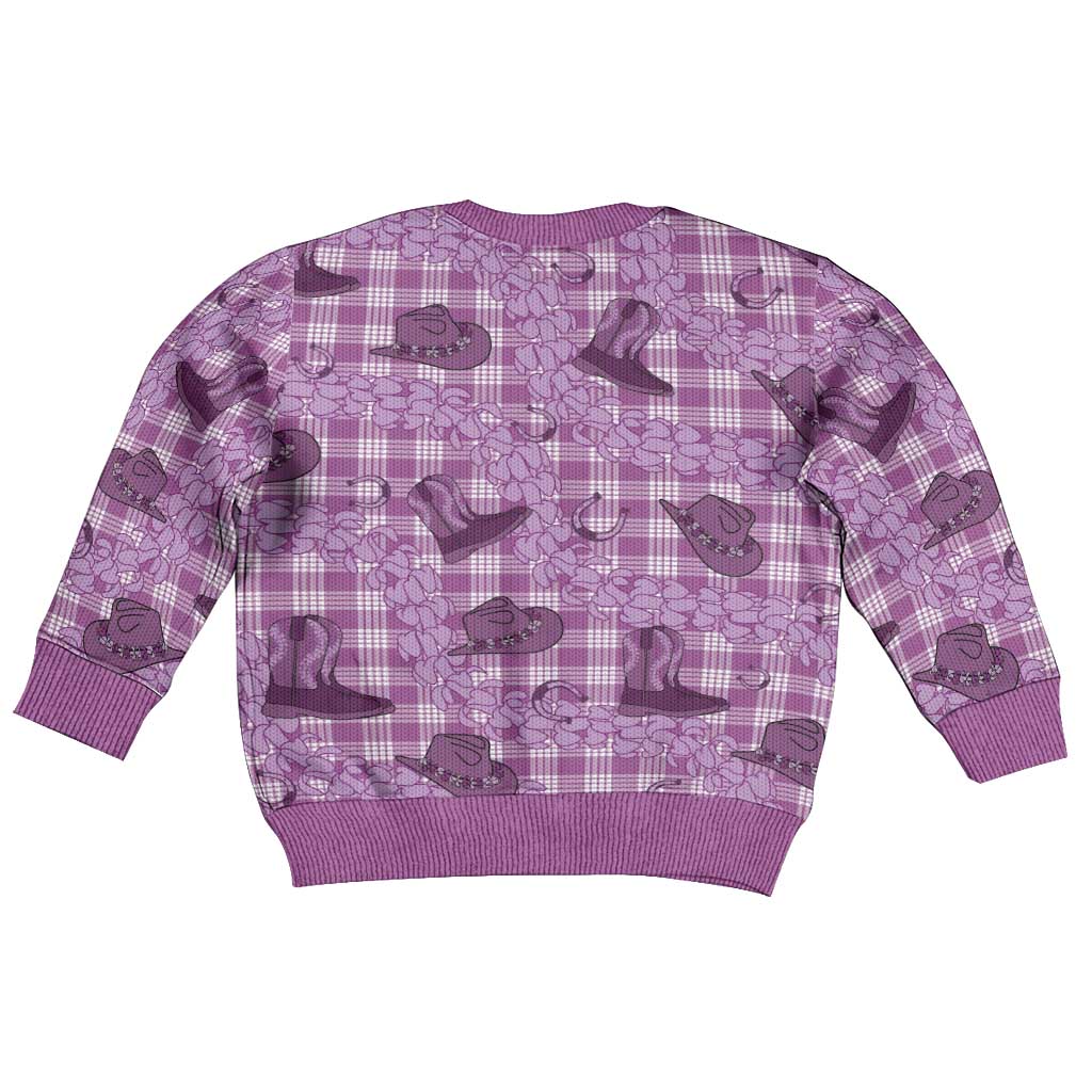 Purple Palaka Hawaii Cowboy Kid Ugly Christmas Sweater Puakenikeni Lei Paniolo Papale Seamless Vibes - Polynesian Pride