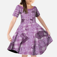 Purple Palaka Hawaii Cowboy Kid Short Sleeve Dress Puakenikeni Lei Paniolo Papale Seamless Vibes - Polynesian Pride