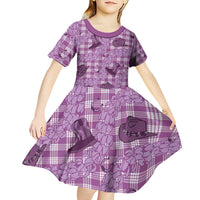 Purple Palaka Hawaii Cowboy Kid Short Sleeve Dress Puakenikeni Lei Paniolo Papale Seamless Vibes - Polynesian Pride