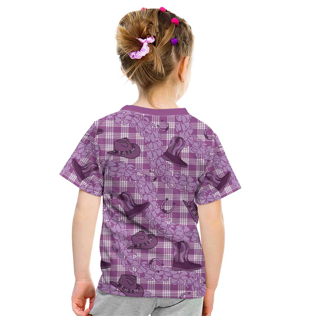 Purple Palaka Hawaii Cowboy Kid T Shirt Puakenikeni Lei Paniolo Papale Seamless Vibes - Polynesian Pride