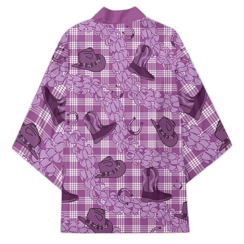 Purple Palaka Hawaii Cowboy Kimono Puakenikeni Lei Paniolo Papale Seamless Vibes - Polynesian Pride