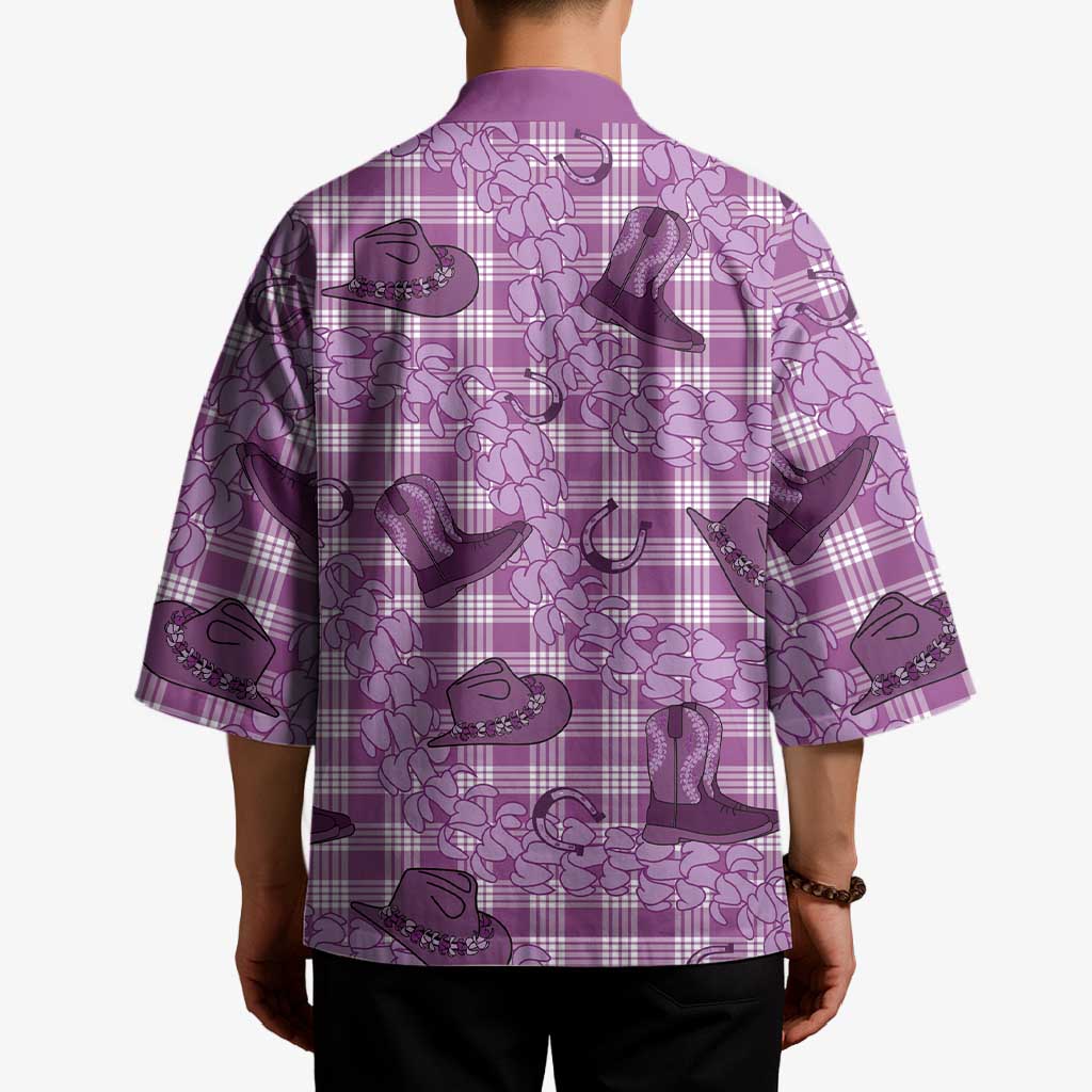 Purple Palaka Hawaii Cowboy Kimono Puakenikeni Lei Paniolo Papale Seamless Vibes - Polynesian Pride