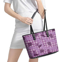 Purple Palaka Hawaii Cowboy Leather Tote Bag Puakenikeni Lei Paniolo Papale Seamless Vibes - Polynesian Pride