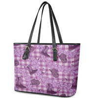 Purple Palaka Hawaii Cowboy Leather Tote Bag Puakenikeni Lei Paniolo Papale Seamless Vibes - Polynesian Pride