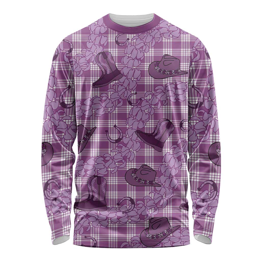 Purple Palaka Hawaii Cowboy Long Sleeve Shirt Puakenikeni Lei Paniolo Papale Seamless Vibes - Polynesian Pride