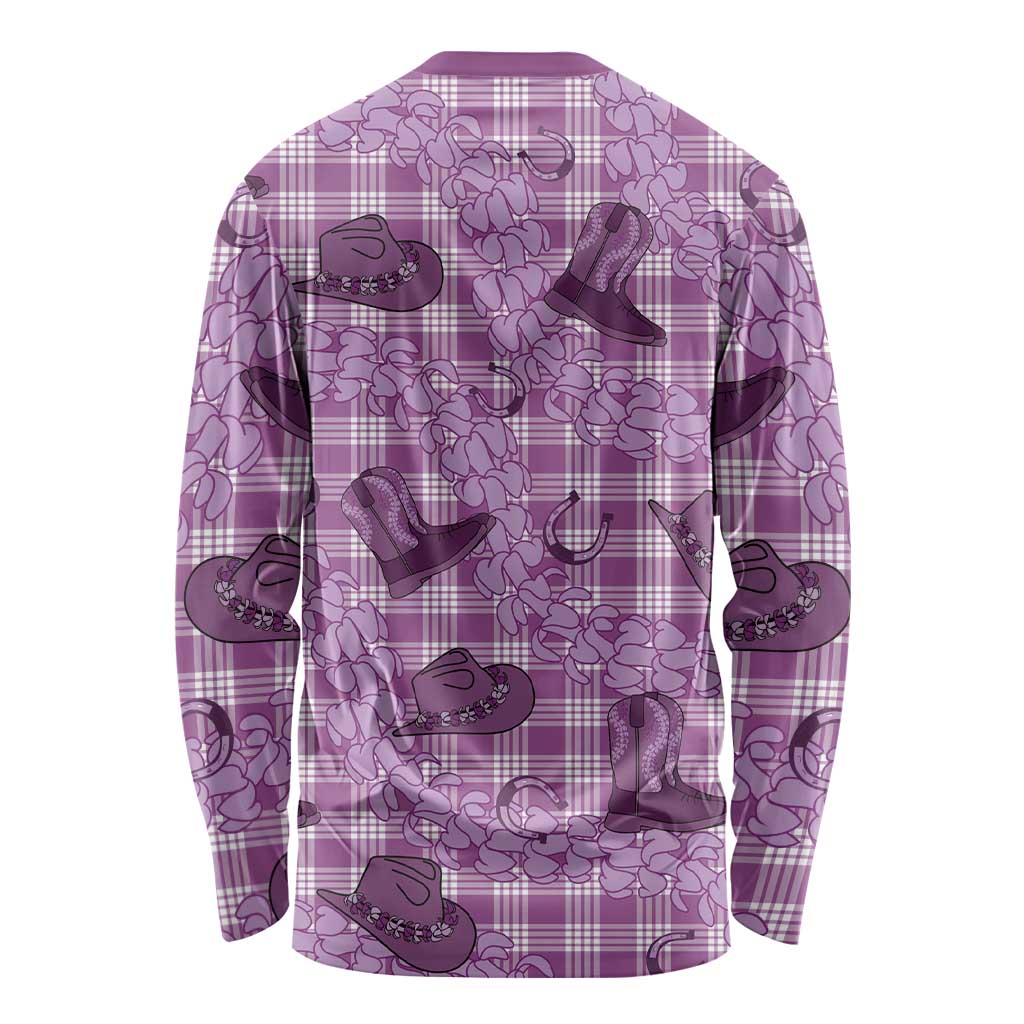 Purple Palaka Hawaii Cowboy Long Sleeve Shirt Puakenikeni Lei Paniolo Papale Seamless Vibes - Polynesian Pride