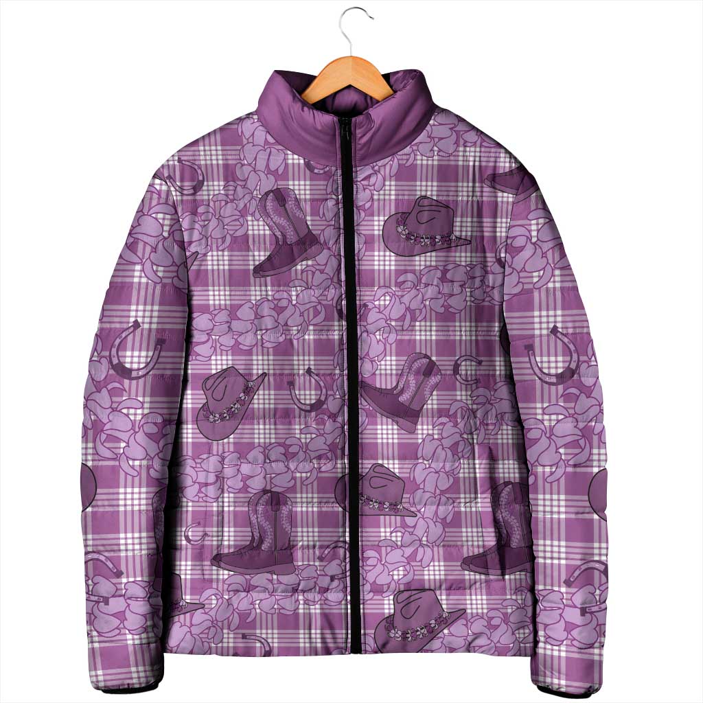 Purple Palaka Hawaii Cowboy Padded Jacket Puakenikeni Lei Paniolo Papale Seamless Vibes - Polynesian Pride
