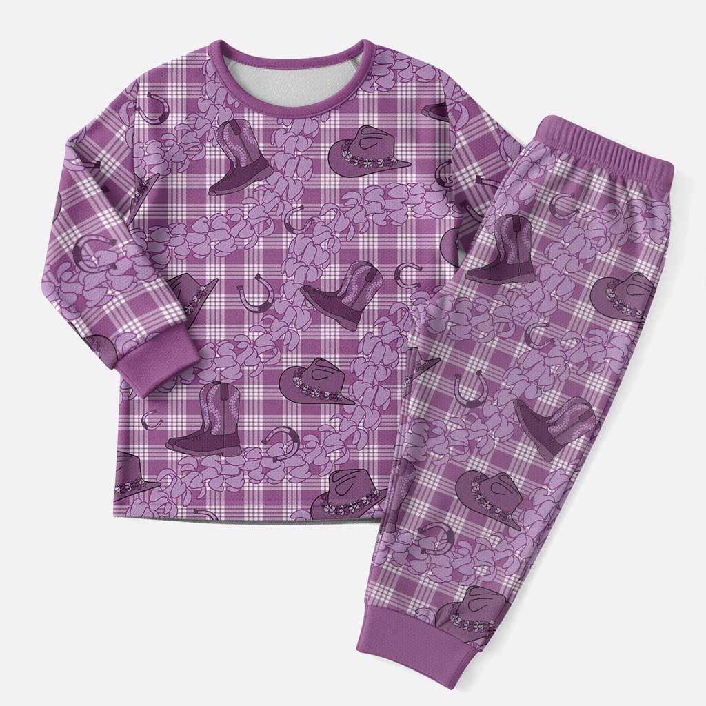 Purple Palaka Hawaii Cowboy Christmas Pajama Set Puakenikeni Lei Paniolo Papale Seamless Vibes - Polynesian Pride