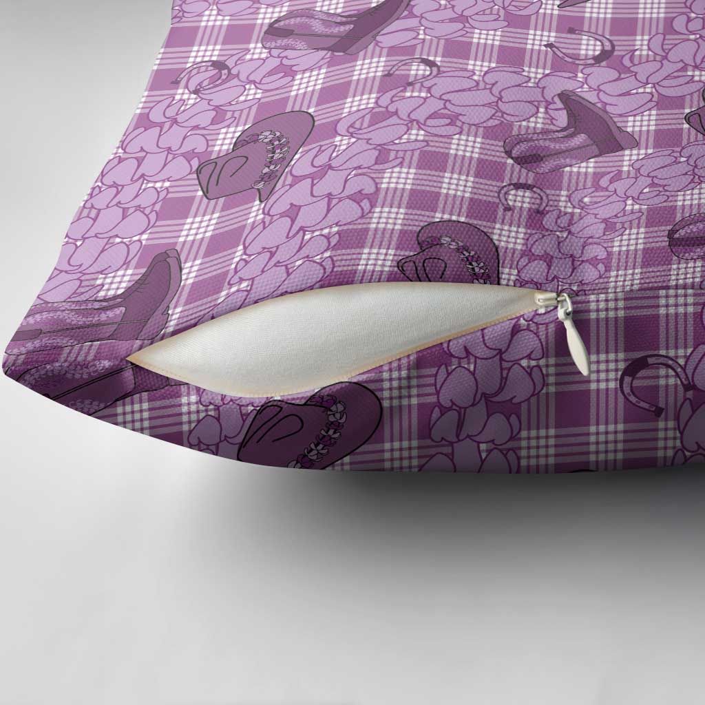 Purple Palaka Hawaii Cowboy Pillow Cover Puakenikeni Lei Paniolo Papale Seamless Vibes - Polynesian Pride