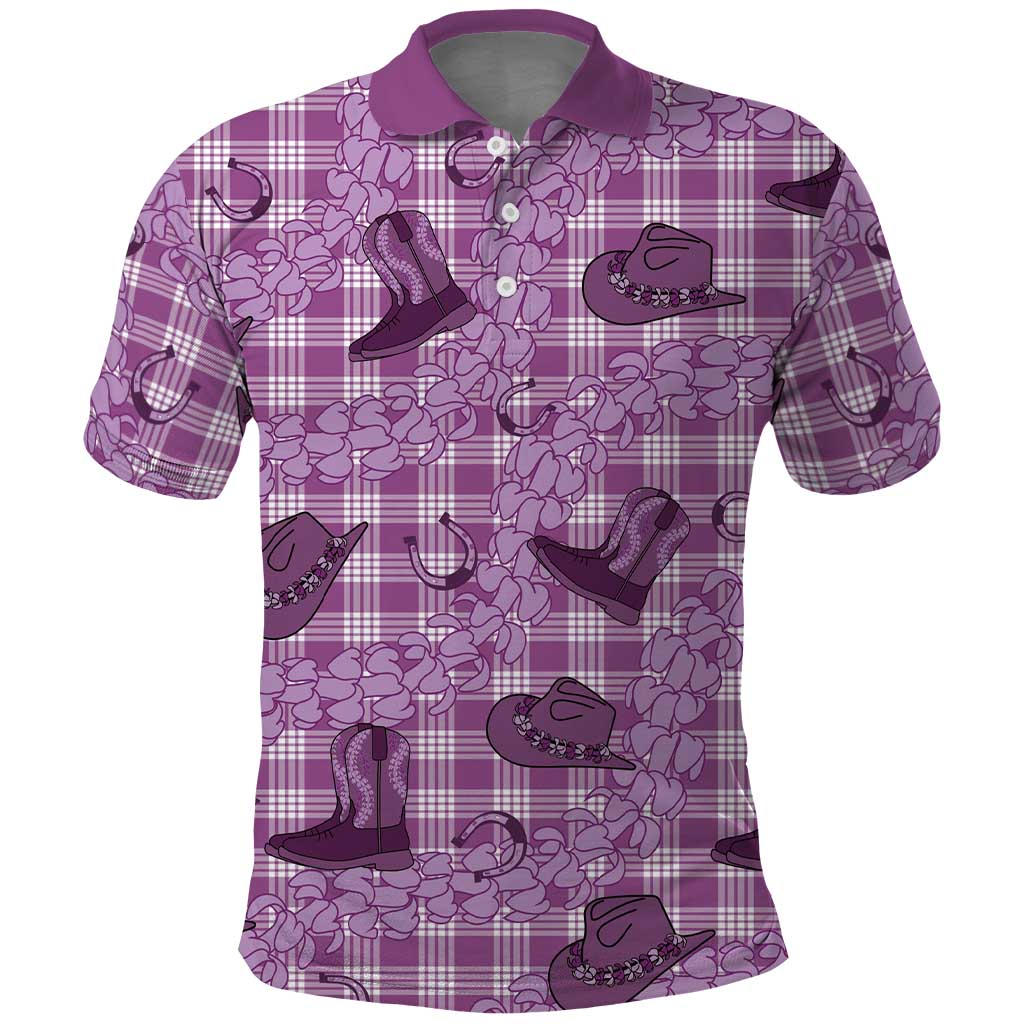 Purple Palaka Hawaii Cowboy Polo Shirt Puakenikeni Lei Paniolo Papale Seamless Vibes - Polynesian Pride