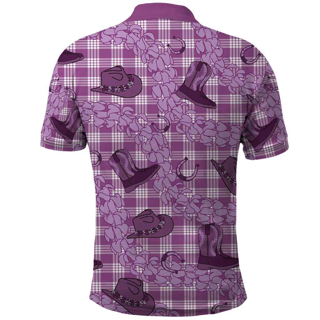 Purple Palaka Hawaii Cowboy Polo Shirt Puakenikeni Lei Paniolo Papale Seamless Vibes - Polynesian Pride
