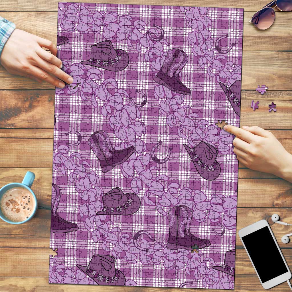 Purple Palaka Hawaii Cowboy Puzzle Puakenikeni Lei Paniolo Papale Seamless Vibes - Polynesian Pride